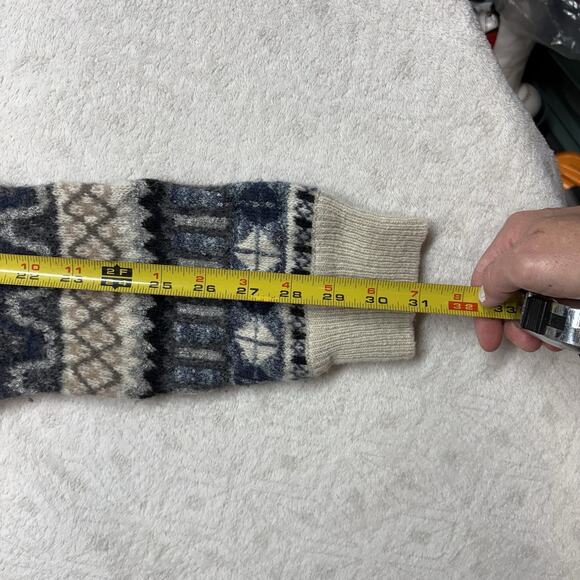 VTG Kay & Kay Prep Shaggy Mohair Alpaca Fair Isle V Neck Sweater Navy Size 42 - Picture 8 of 11